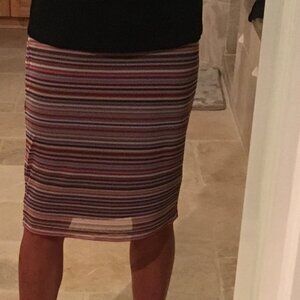 NEW Roz & Ali Stretch Skirt Polyester XS Sheer Bottom Multi-color stripe BOHO